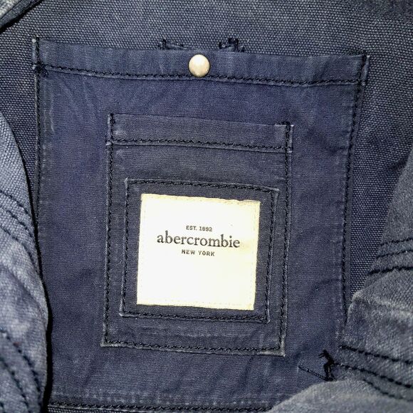Abercrombie & Fitch Distressed Denim Blue Embroidered Tote Bag w Back Pocket - Picture 9 of 10